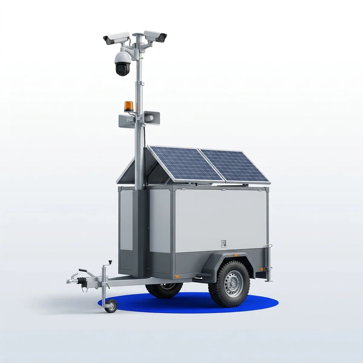 Solar Surveillance Trailer: A camera mast that stands on its own, anywhere.